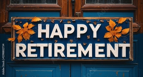Fototapeta happy retirement lettering on a signage in door background
