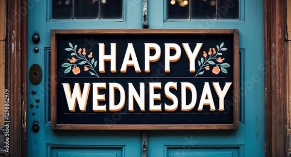 Fototapeta happy Wednesday lettering on a signage in door background