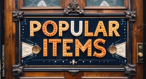 Fototapeta popular items lettering on a signage in door background
