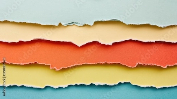 Fototapeta Colorful torn paper layers creating abstract landscape design in pastel and vibrant hues