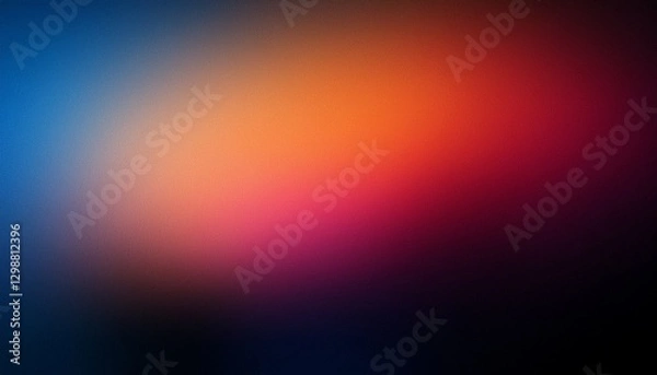 Fototapeta Dark blurry abstract gradient background, grainy texture, pink, orange, blue, black colors, copy space