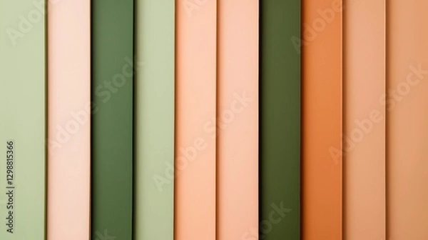 Fototapeta Pastel vertical stripes: soft green, peach, and cream color palette in minimalist design