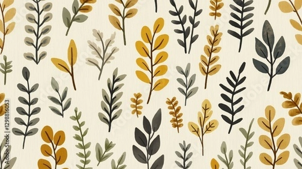 Fototapeta Seamless autumn leaf pattern with hand-painted watercolor foliage on neutral background