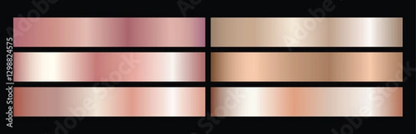 Fototapeta Set of copper, rose gold metal pattern.   Vector golden elegant, shiny and metalic gradient collection for border, frame, ribbon, label design.
