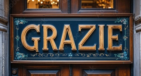 Fototapeta grazie lettering on a signage in door background