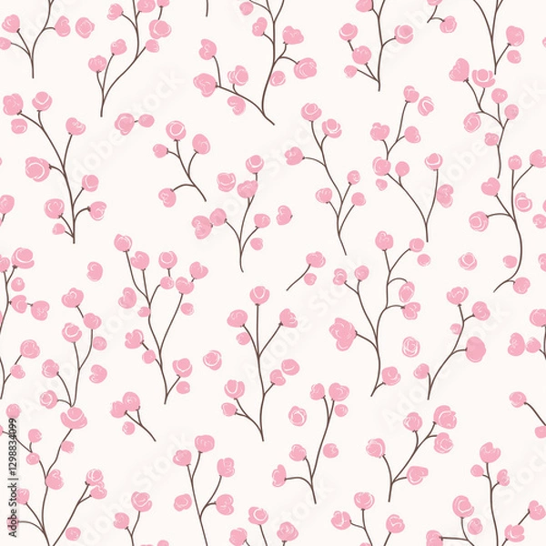 Fototapeta Seamless Pattern of Soft Pink Minimalist Roses on a White Background