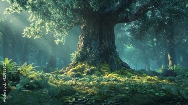 Fototapeta ancient forest majestic oak tree mystical woods