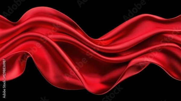 Fototapeta Elegant red silk fabric flowing in abstract wave against black background