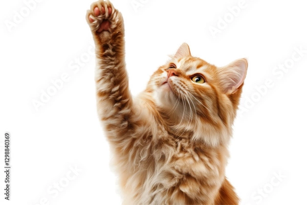 Obraz Playful cat raising paw png image transparent environment focused viewpoint adorable concept
