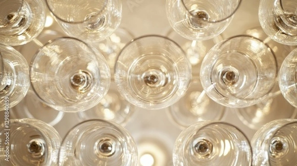 Fototapeta Neatly arranged empty glasses on a table, symbolizing simplicity and order in dining.