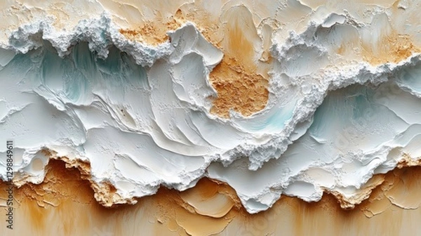 Fototapeta Abstract textured art with white and orange paint.