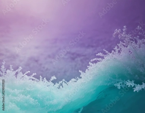 Fototapeta A captivating frosty wave with intricate ice crystals, blending shades of blue and purple in a serene winter scene.