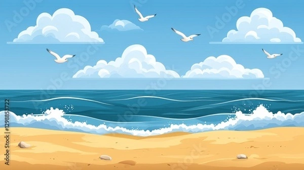 Fototapeta Relaxing beach day at a sunny ocean getaway vibrant seaside landscape tranquil environment aesthetic view