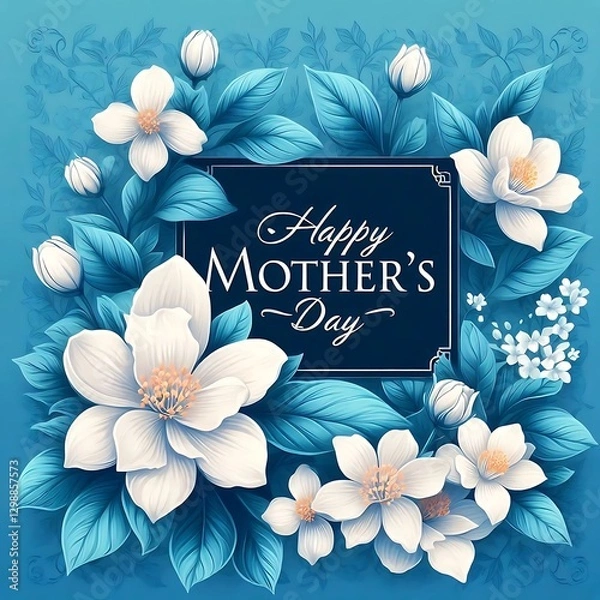 Obraz Flowers and elegant design celebrating Mother's Day with a beautiful blue background and intricate floral details