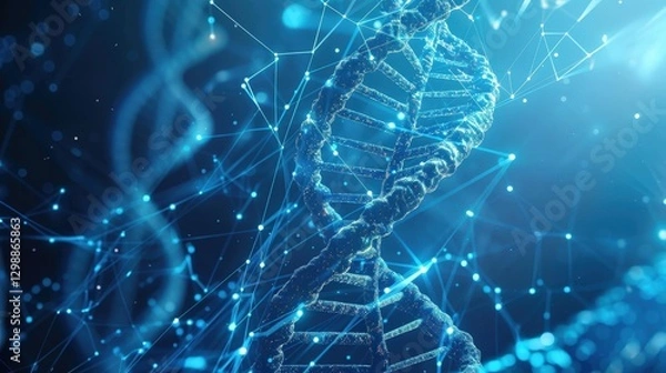 Fototapeta Fusion of DNA and Physical Network Molecules in a Futuristic Environment With a Blue Background
