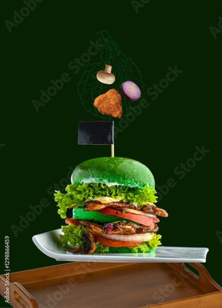 Fototapeta Gourmet Green: A Unique Veggie Burger Creation