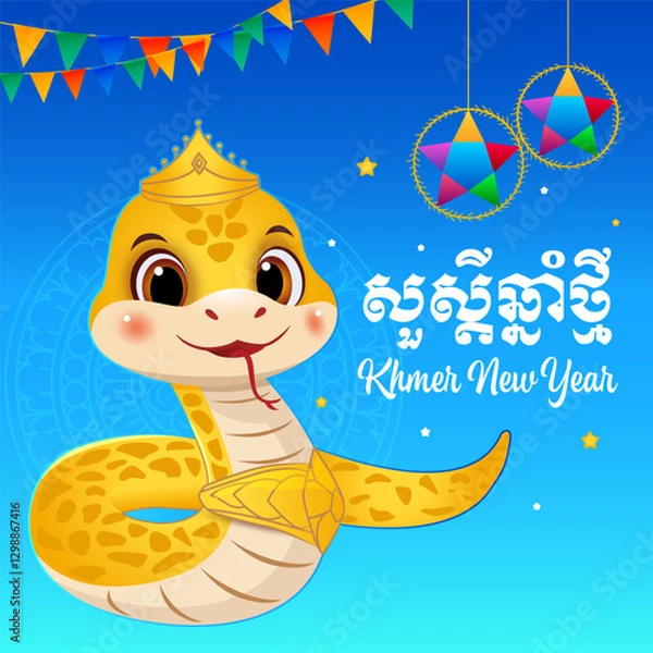 Fototapeta Happy Khmer New, Poster isolation template for Khmer New Year, Year of the Snake, Vector