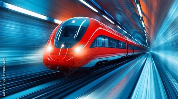 Fototapeta high-speed train zooming through a colorful tunnel
