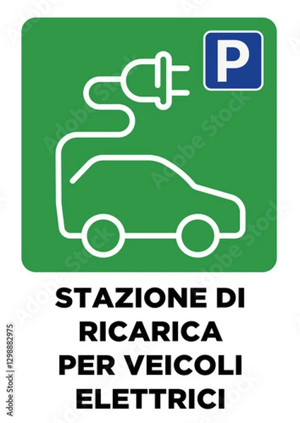 Fototapeta Cartello Parcheggio Auto Elettriche