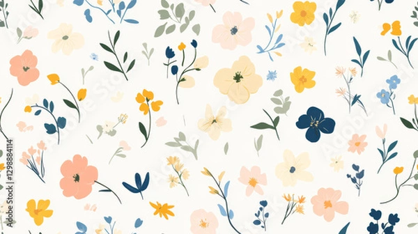Fototapeta Seamless tiny floral pattern with hand-drawn flowers and pastel colors