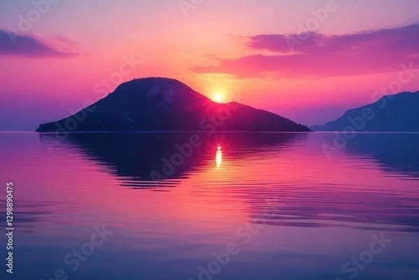 Obraz Beautiful sunset over tranquil waters reflecting a serene island landscape
