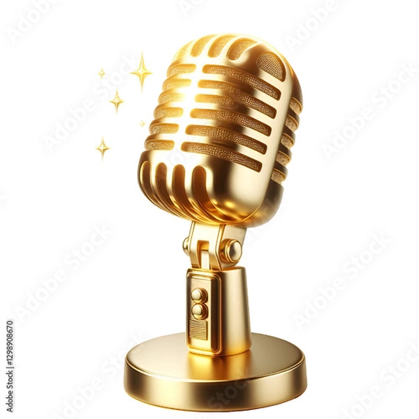 Obraz Shine golden mic isolated on white background