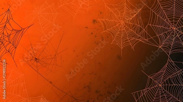 Fototapeta Minimalist Halloween Background with Orange and Black Gradient Subtle Spider Web Details and Clean Professional Design