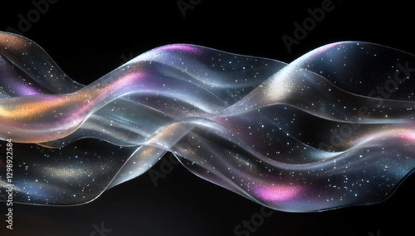Fototapeta 3d render of a fluid glass ribbon flowing in the shape on a black backgrou
