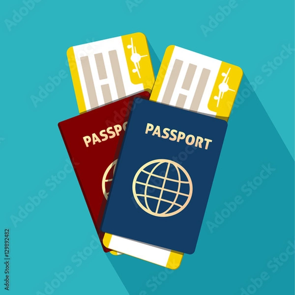 Obraz Paszport z ikoną płaskie bilety na białym tle. Międzynarodowa. Ilustracji wektorowych.