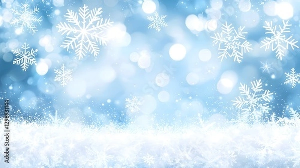 Fototapeta Delicate Snowflakes on Frost Covered Surface Minimal Winter Themed Background