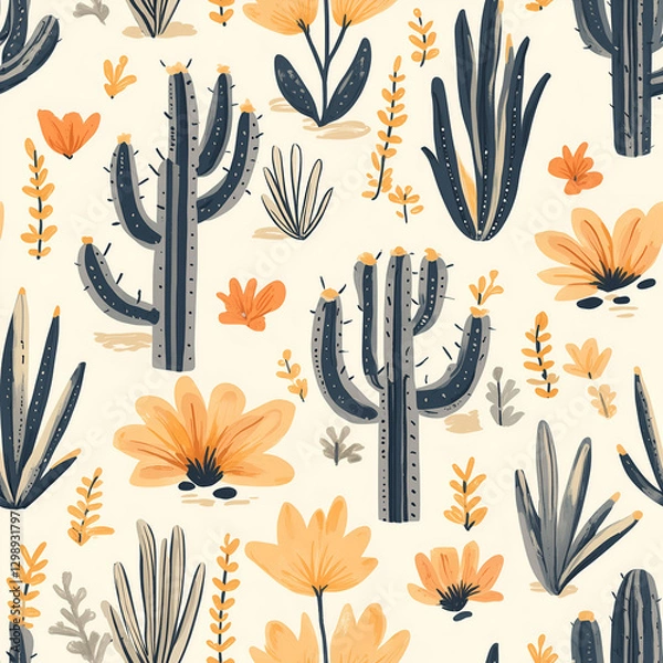 Obraz Cactus and Flowers Pattern