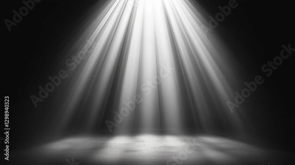 Fototapeta Bright light beams shining through darkness, creating a dramatic atmosphere.