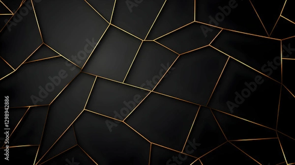 Fototapeta Abstract Geometric Design With Golden Lines Over Dark Textured Background