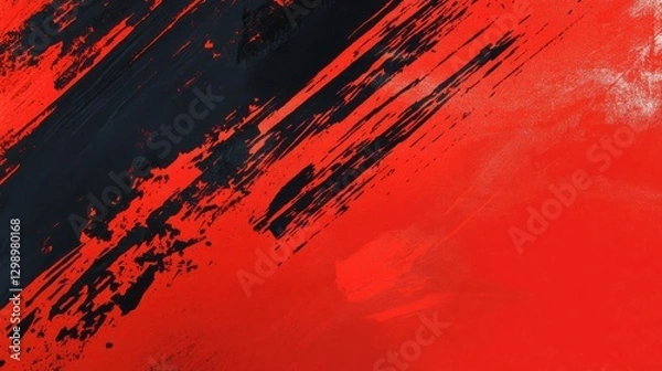 Fototapeta Red and black color background, brush stroke, grunge style, minimalistic design, epic wallpaper