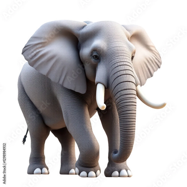 Fototapeta Majestic African Elephant, 3D Render, isolated on transparent background.