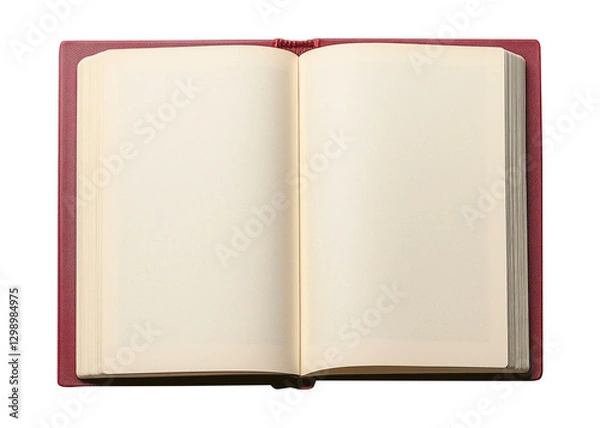Fototapeta Open red book with blank pages on a transparent background for communication and design resources, blank book png image