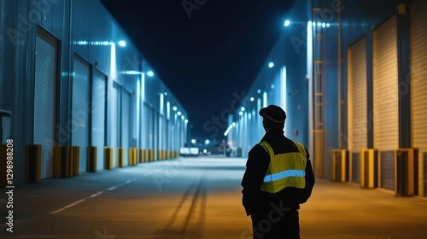 Obraz Nighttime Security in Industrial Warehouse Area
