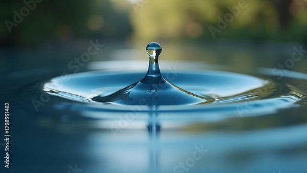 Obraz Water Drop Creating Ripples on a Blue Surface