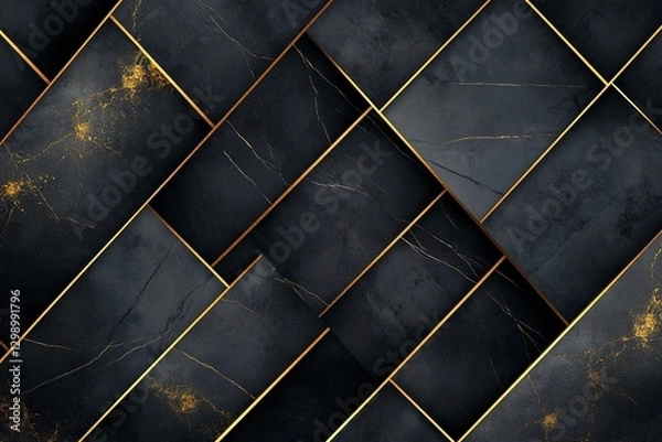 Fototapeta Black marble texture with golden lines, abstract background for design cover and wallpaper. High resolution. Black marble pattern, dark color background, dark gray and black marble,