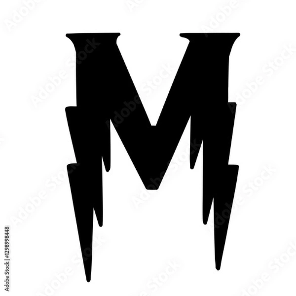 Fototapeta Magic Bold letter m of latin english language. Black font symbol in hand drawn doodle style. Vector illustration isolated on white background. For presentation, logo, branding, font, education.