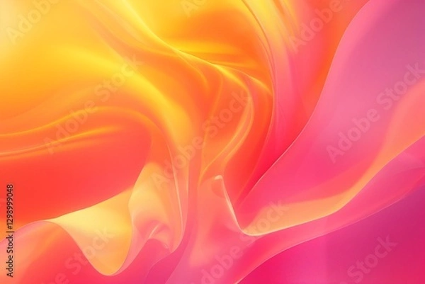Fototapeta 3D render of a colorful abstract background with pink and yellow colors, flowing fabric, and soft lighting.