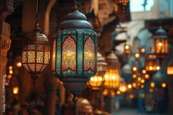 Fototapeta An antique Arabic lantern decoration for Eid and Ramadan festivities. Generative Ai