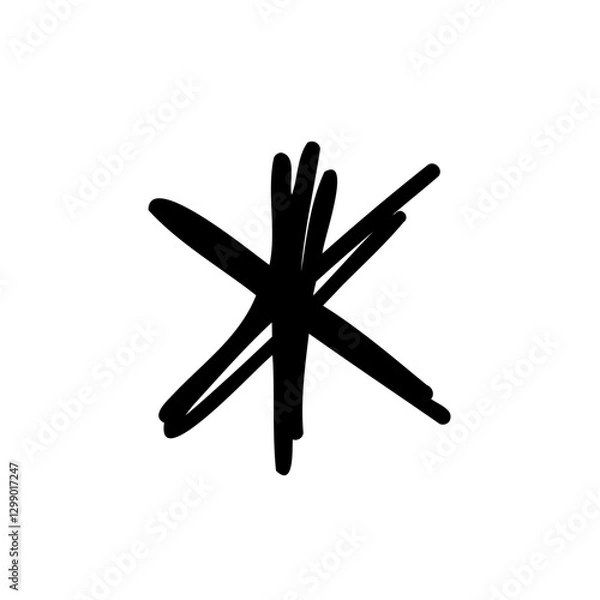 Fototapeta Handwritten asterisk symbol in hand drawn style. Vector illustration isolated on white background. For typography, font, shop, logo, alphabet, sales, signboard, education, branding, presentation