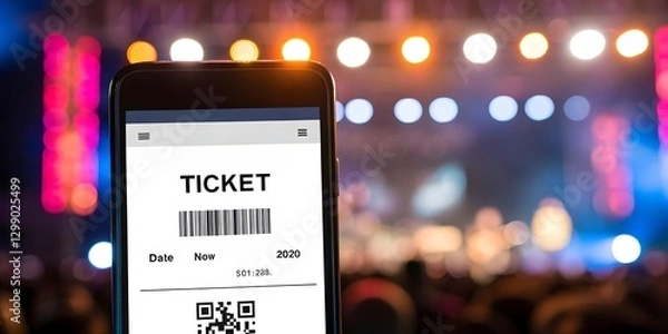 Fototapeta Summer Concert Concept. Your Digital Concert Pass Awaits! Secure your spot at the show with this mobile ticket. Get ready for an unforgettable night!