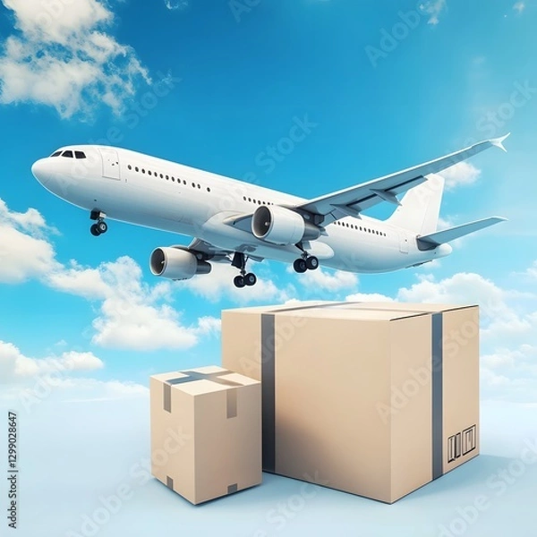 Fototapeta Airplane and Parcel Boxes for Global Logistics and Air Delivery Shipping