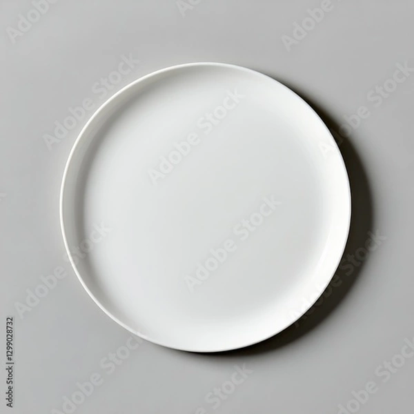 Fototapeta Empty White Plate on Minimalist Gray Surface Ready for Food Arrangement
