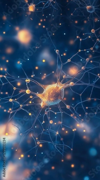 Fototapeta Neural network visualization with glowing neurons and synaptic connections