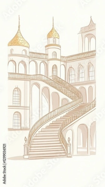Fototapeta Elegant Beige And Brown Grand Staircase Illustration Of A Historical Building Illustration Of A Building With Stairs Leading Upwards Of A Building With Historical Architectural Style Of A European