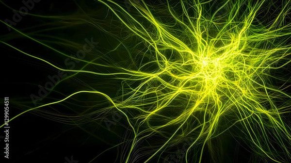 Fototapeta Abstract Glowing Green Energy Stream Against Dark Background