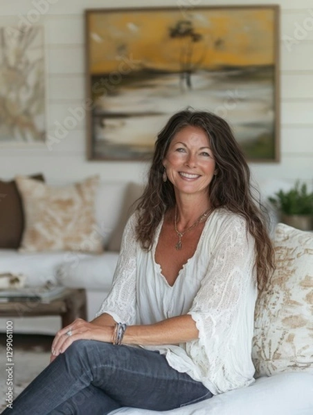 Obraz Casual yet Professional Portrait of a Designer in a Cozy Home Interior